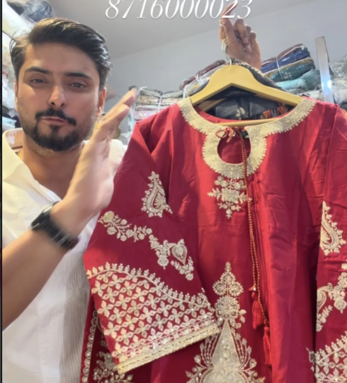 Deep red kurta with gold zari embroidery